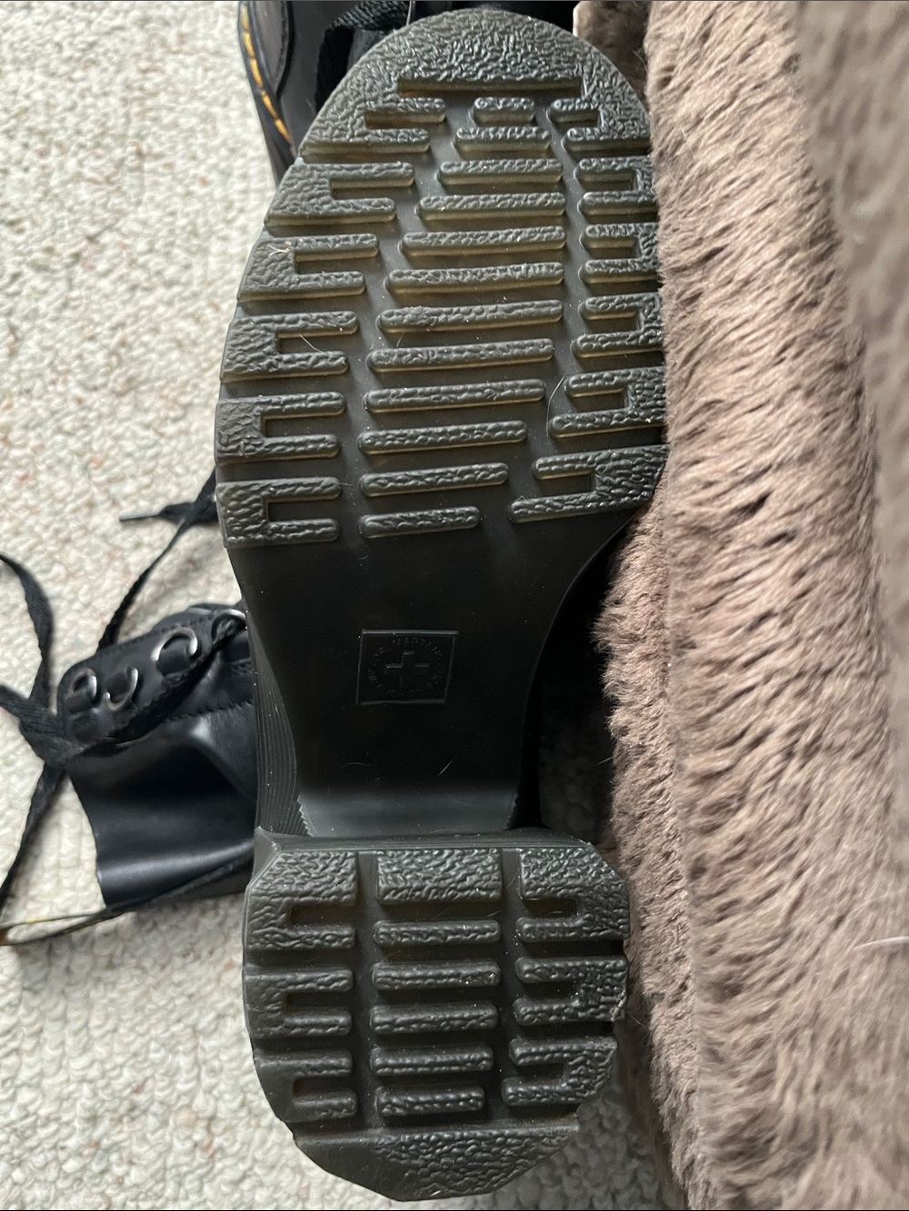 Dr. Martens Black Lace-Up Platform Heel Boots with Yellow Stitching - Picture 6 of 12